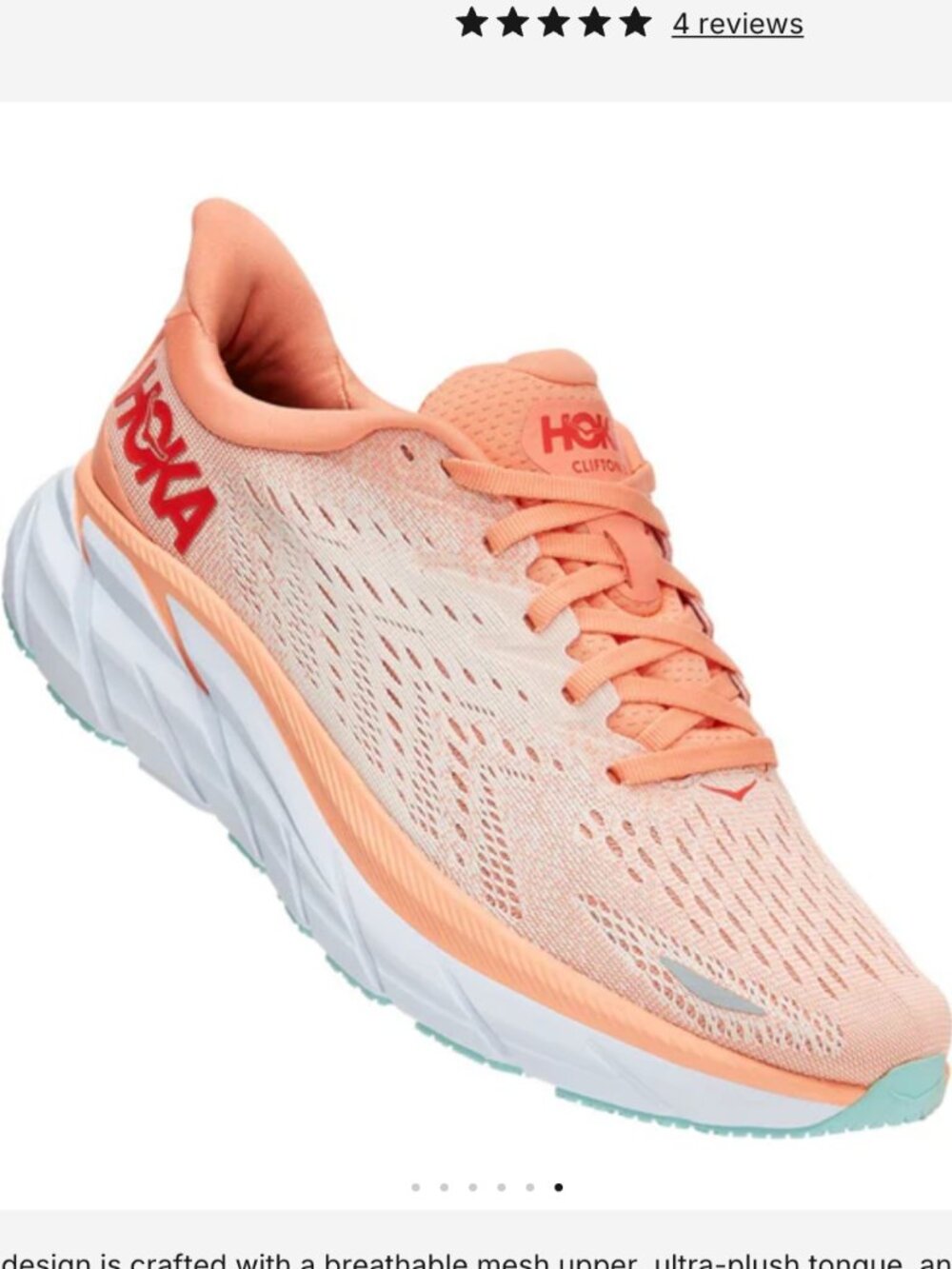 Hoka Clifton 8 Running Shoes, Cantaloupe/Silver Peony, Women's Size 8.5 - Picture 7 of 7